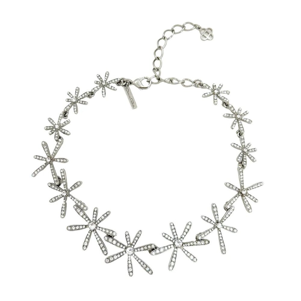 Oscar de la Renta Crystal Pavé Star Flower Necklace with Rhodium Plating